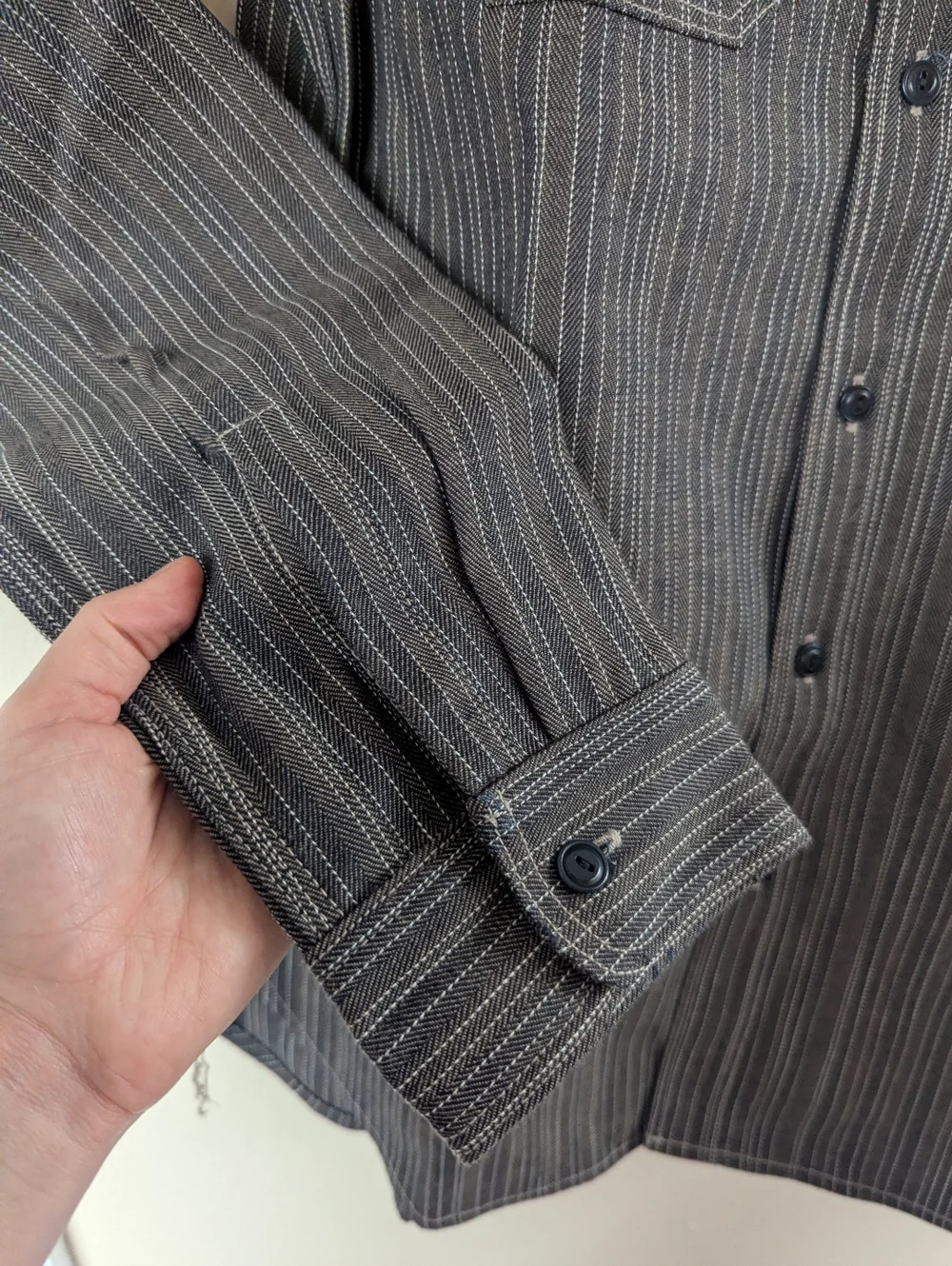 Gustin #8 Japan Wabisabi Workshirt, Brown/Gray & White Striped (SIZE LARGE SLIM) - Picture 6 of 15